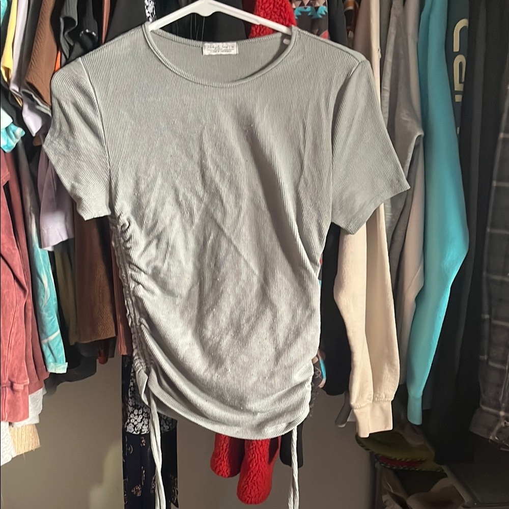 Gray Ruched Short Sleeve Top